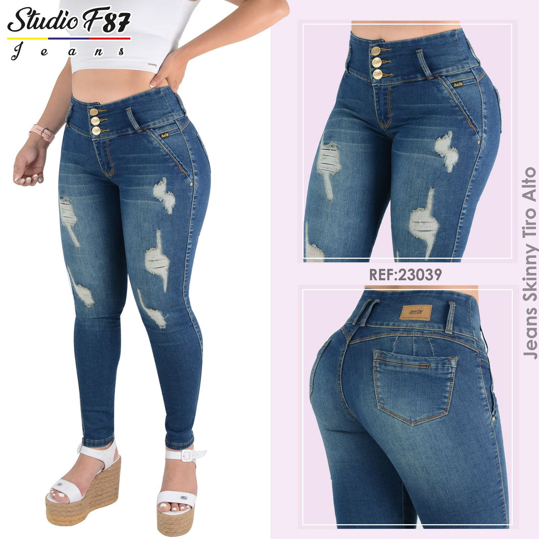 JEANS DE DAMA TIRO ALTO 23039